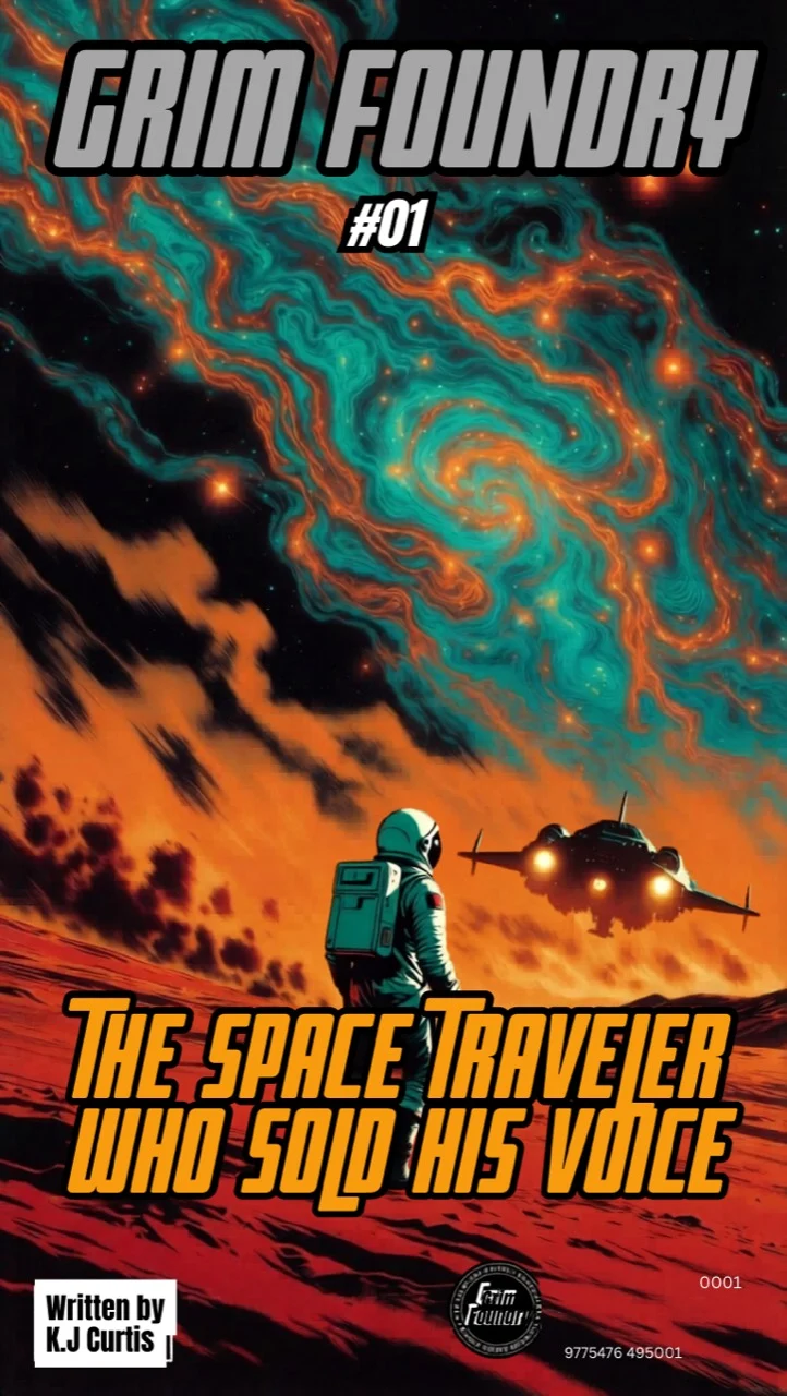 Grim Foundry issue 01: an astronaut beneath a burning cosmic sky
